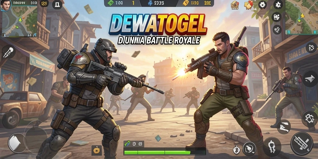 Tangkapan layar utama DEWATOGEL menampilkan pertarungan intens dalam Battle Royale.