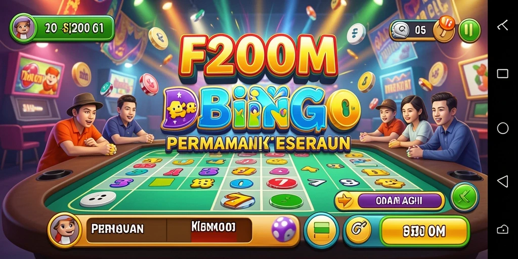 Tampilan gameplay Bingo menarik dalam F200M dengan efek suara yang menyenangkan.