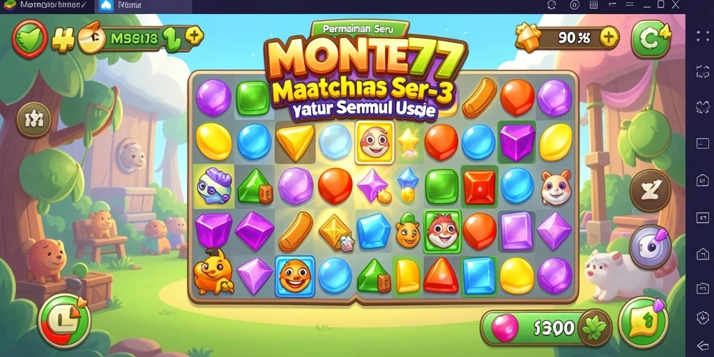 Gameplay seru MONTE77 dengan kombinasi permata di papan permainan.