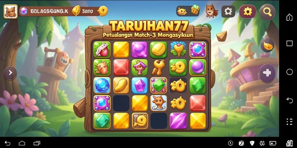 Tampilan gameplay TARUHAN77 yang seru dengan kombinasi simbol match-3.
